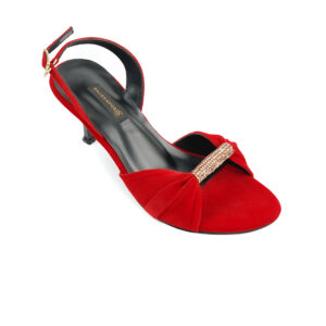 Elegant Red Velvet Heels with Glamorous Bow