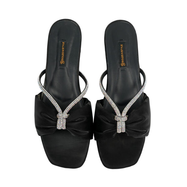 Black Satin Flats with Sparkling Rhinestone Touch - Image 4