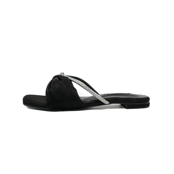 Black Satin Flats with Sparkling Rhinestone Touch - Image 3