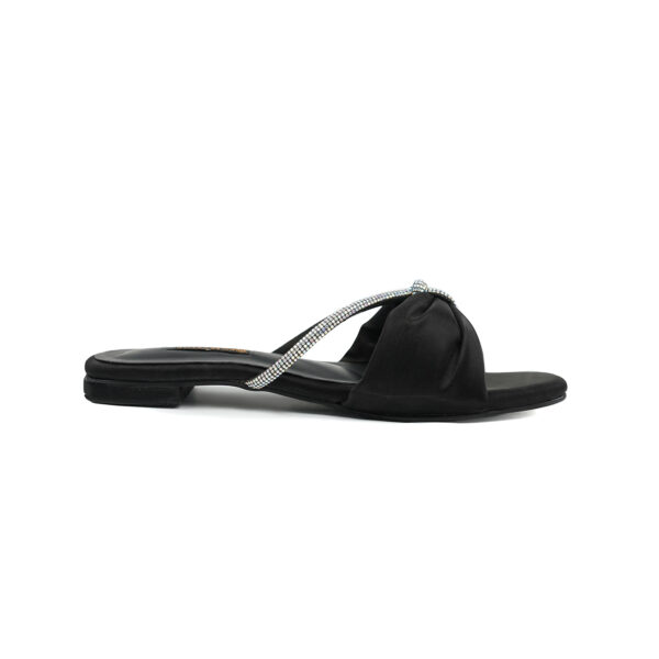 Black Satin Flats with Sparkling Rhinestone Touch - Image 2