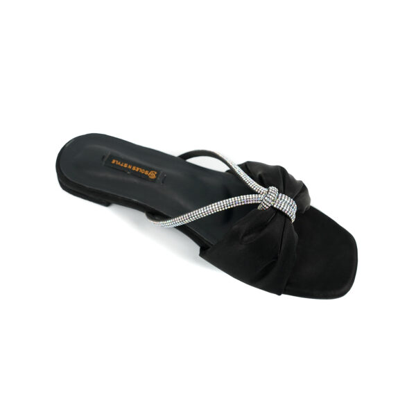 Black Satin Flats with Sparkling Rhinestone Touch