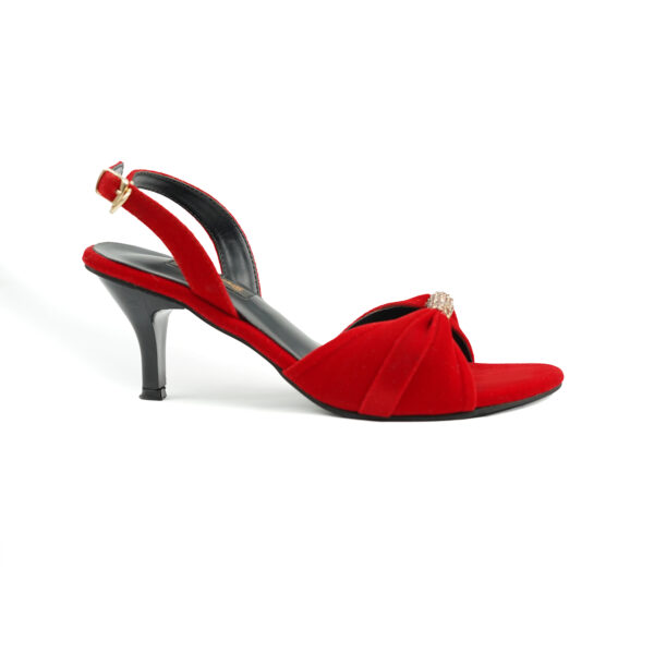 Elegant Red Velvet Heels with Glamorous Bow - Image 2