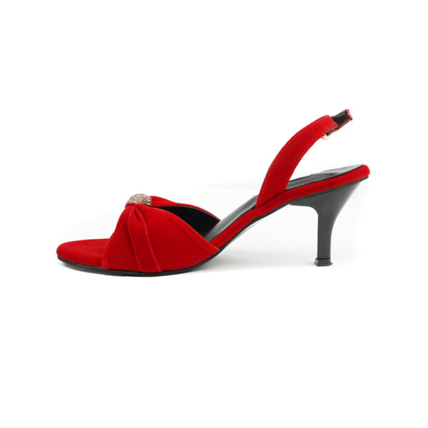 Elegant Red Velvet Heels with Glamorous Bow - Image 3
