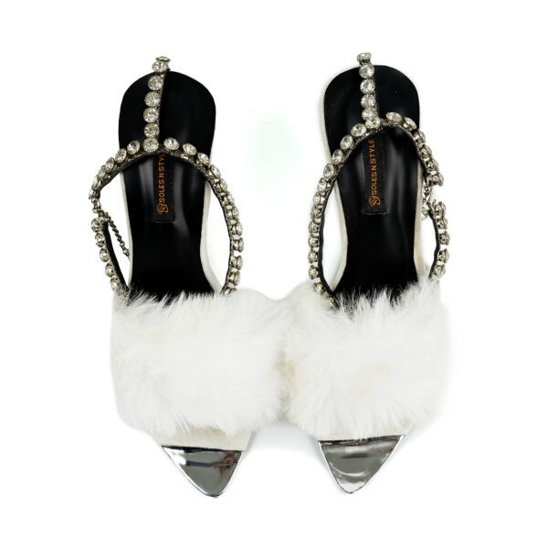 Fluffy White Furry Sandals with Rhinestones - Image 4