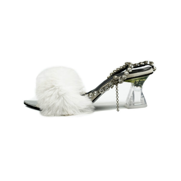 Fluffy White Furry Sandals with Rhinestones - Image 3
