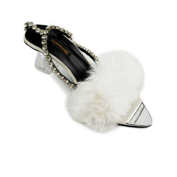 Fluffy White Furry Sandals with Rhinestones