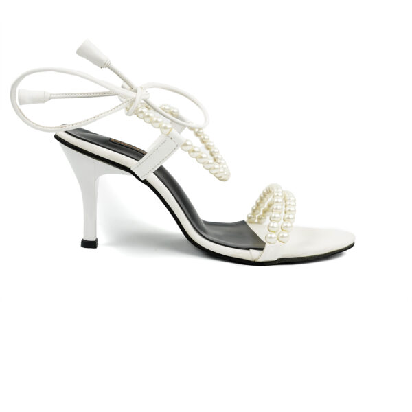 Pearl-Embellished White Lace-Up Heels - Image 2