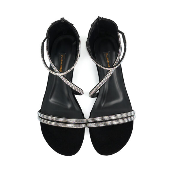 Shimmering Black Strappy Sandals with Rhinestone Shine - Image 4