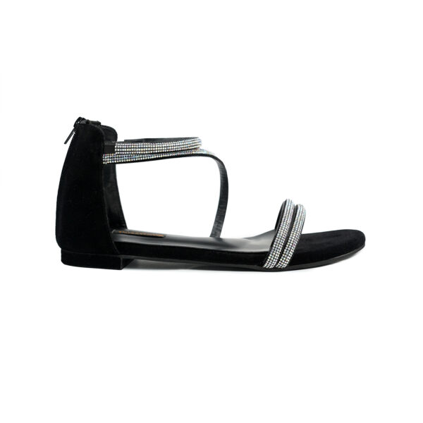 Shimmering Black Strappy Sandals with Rhinestone Shine - Image 2