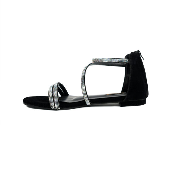 Shimmering Black Strappy Sandals with Rhinestone Shine - Image 3