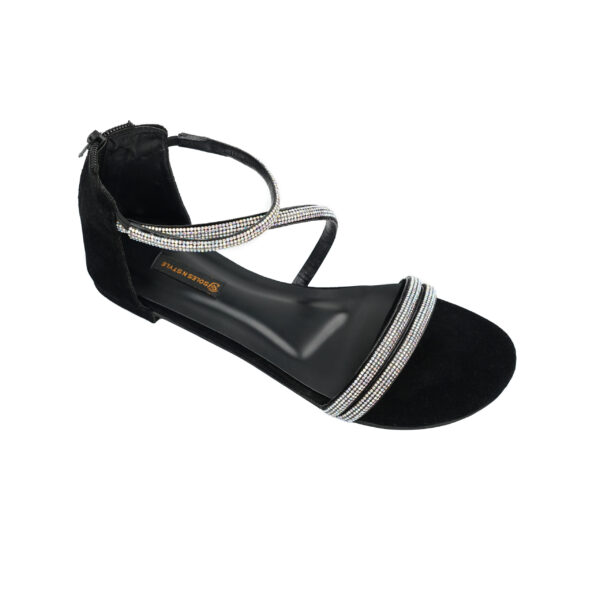 Shimmering Black Strappy Sandals with Rhinestone Shine