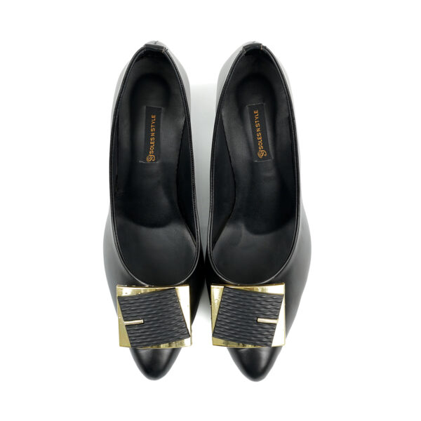 Sleek Black Pumps with Buckle Up and Sharp Pointed Toe - Image 4