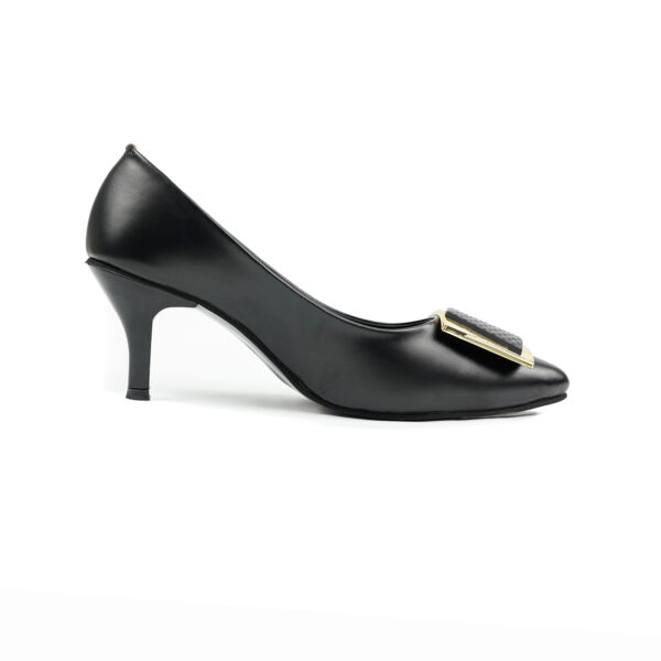 Sleek Black Pumps with Buckle Up and Sharp Pointed Toe - Image 2