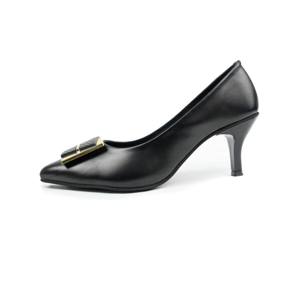 Sleek Black Pumps with Buckle Up and Sharp Pointed Toe - Image 3