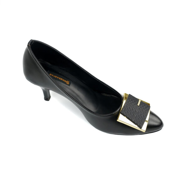 Sleek Black Pumps with Buckle Up and Sharp Pointed Toe
