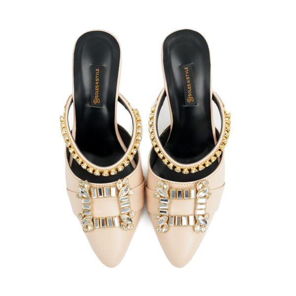 Sleek Nude Mules with Luxurious Gold Accents - Image 4