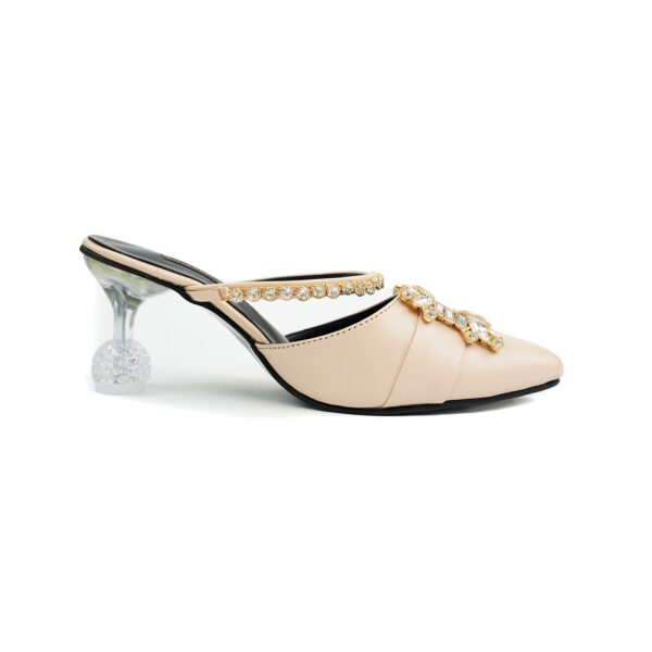 Sleek Nude Mules with Luxurious Gold Accents - Image 2